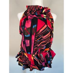 Hello Miss Abstract Halter Top Blouse Size M
